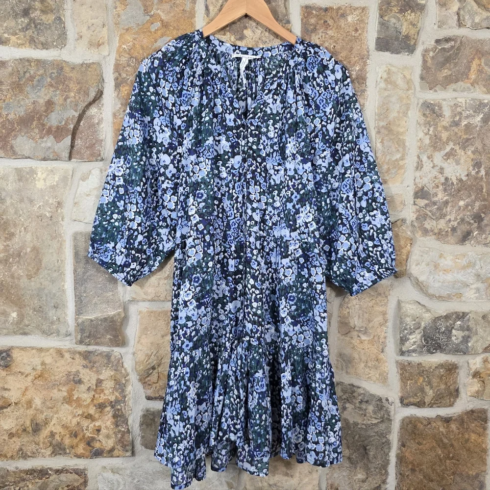 Apiece Apart Mitte Mini Watercolor Floral Dress Bold Bloomster Blue
